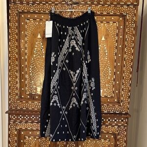 Johnny Was Black Maxi Skirt with White Embroidery